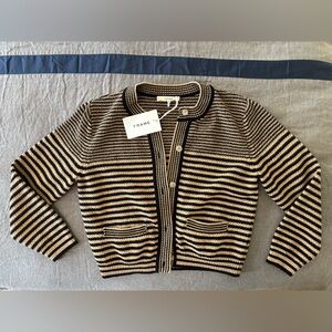 Frame Compact Stripe Black and Brown Knit Cardigan